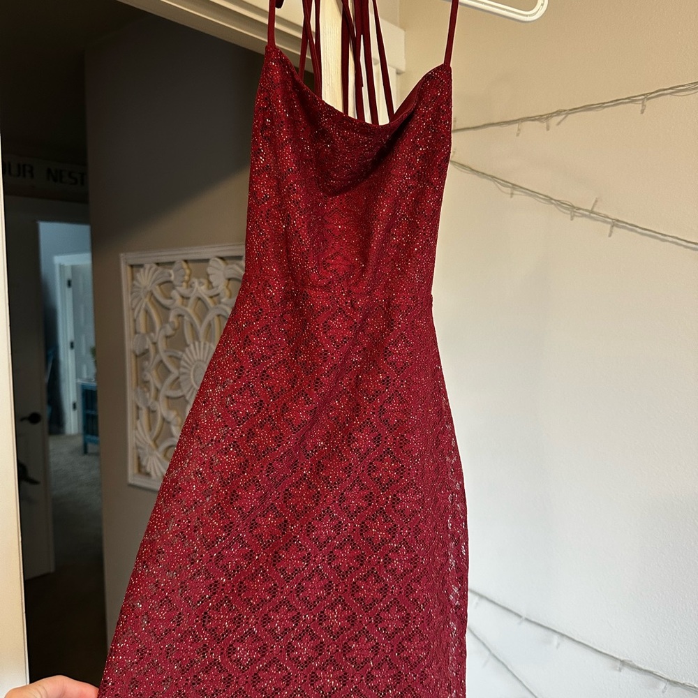 Red Spaghetti-Strap Evening Dress